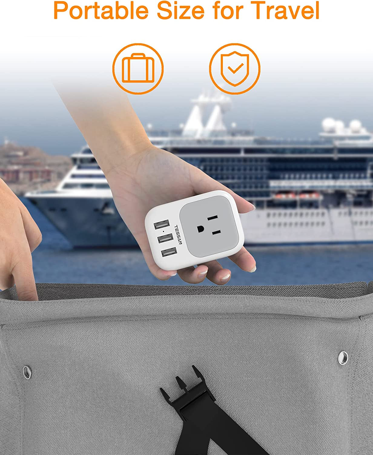 USB Charger Block, Wall Plug Adapter with Electrical 4 Box Splitter 3 USB Wall Charger Ports, Multi Plug Outlet Extender Charging for Cruise, Travel, Office, Dorm Essentials
