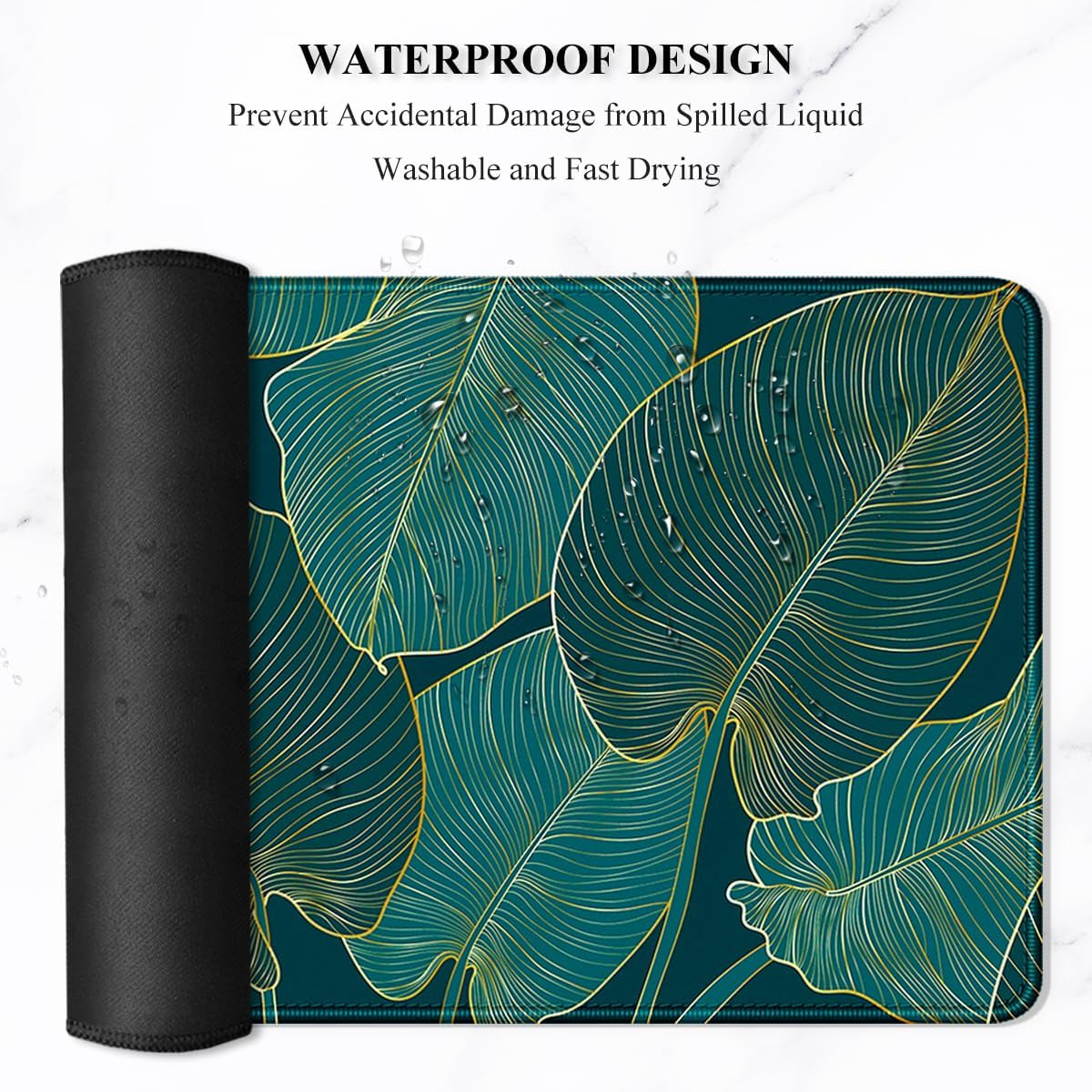 Desk Mat, Ultra Large Mouse Pad, XXL Gaming Mousepad, Green Tropical Leaves Desk Pad, Big Extended Full Size Mouse Pad, Desktop Desk Matt for Keyboard, Laptop & Computer, 35.5 X 15.7 In