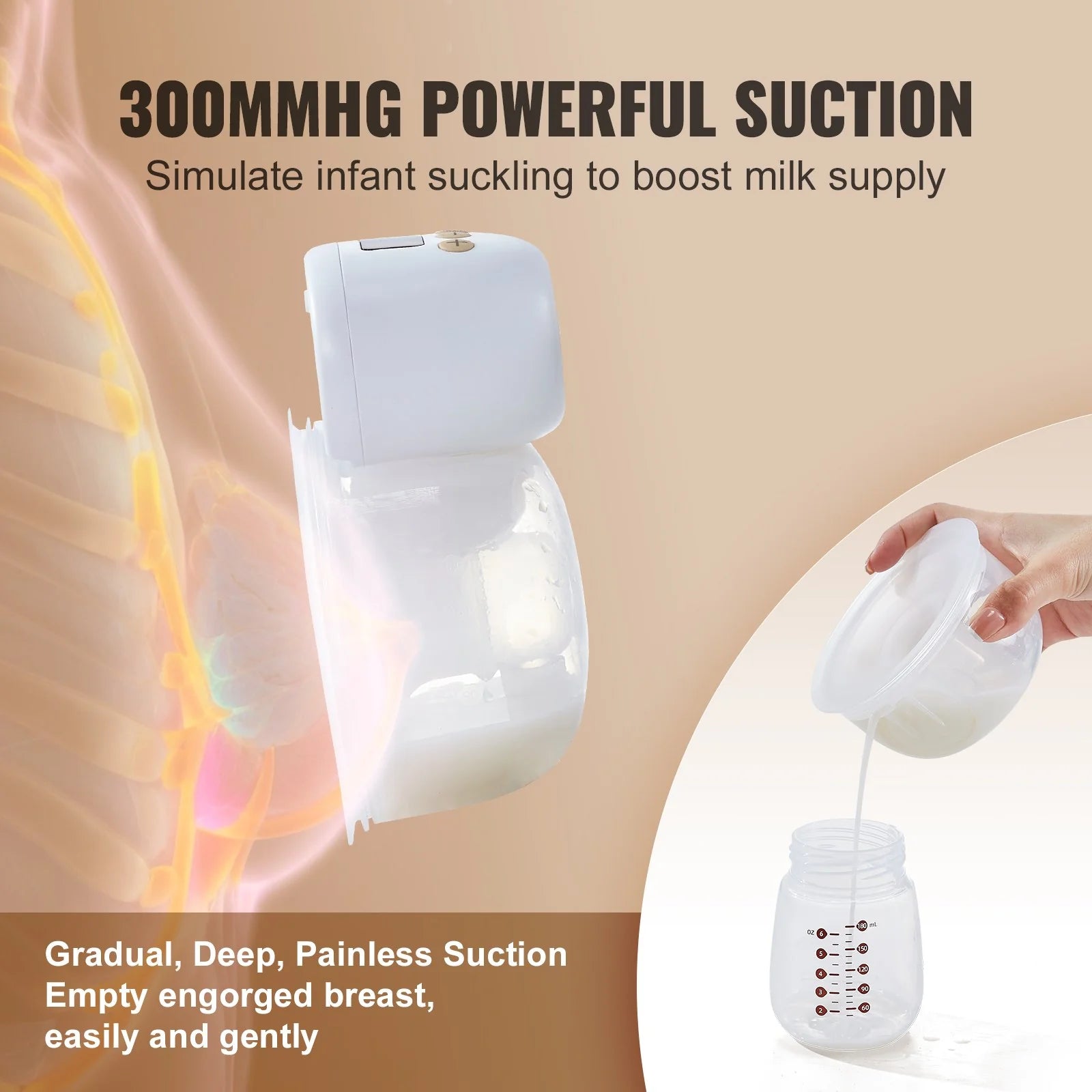 VEVOR Breast Pump, Wearable Electric Breast Pumps Hands Free, 4 Mode & 12 Levels, 300Mmhg Strong Suction, Ultra-Quiet Rechargeable Portable Breastfeeding Pump with LED Display, 24Mm Insert/28Mm Flange