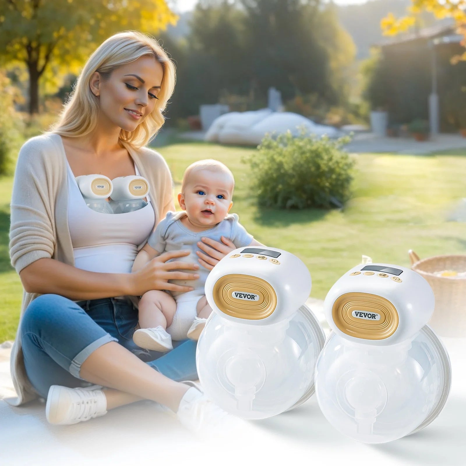 VEVOR Breast Pump, Wearable Electric Breast Pumps Hands Free, 4 Mode & 12 Levels, 300Mmhg Strong Suction, Ultra-Quiet Rechargeable Portable Breastfeeding Pump with LED Display, 24Mm Insert/28Mm Flange